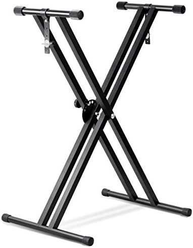 Kunova Heavy Duty, Double X, Pre-Assembled, Ready to Use, Height Adjustable Piano Keyboard Stand with Locking Straps, Black NO ASSEMBLE NEEDED