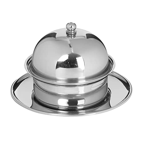 Zap Impex Stainless Steel Butter Dish with Lid Round Shape, Silver