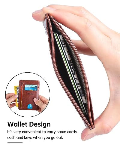 Image of Teskyer Slim Minimalist Wallet for Men, RFID Front Pocket Card Holder | Ultra Slim Front Pocket Design, 8 Card Slots, RFID Protection, Smooth Faux Leather for Everyday Carry