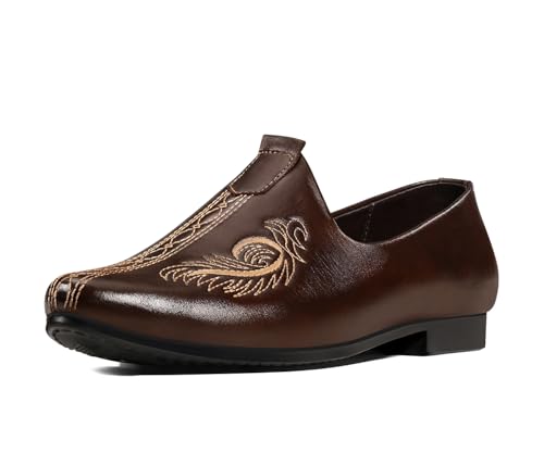 Image of LOUIS STITCH Men's Ethnic Slip On Embroidery Stitch Mojaris | Stylish Nagra Juti for Men | Lightweight and Comfortable Stylish Embroidery Jutis and Mojaris for Kurta Pajama | LSAXNGEDST