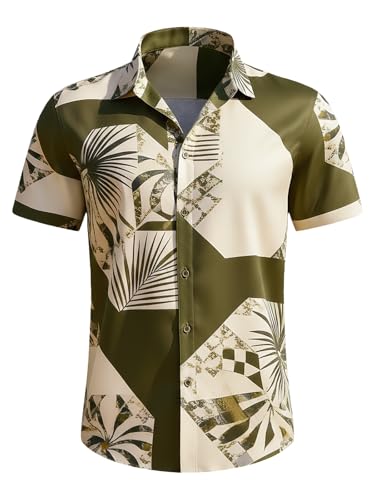 Image of Men's Hawaiian Shirt Tops Vintage Short Sleeve Button Down Beach Shirt Male Tropical Floral Summer Pullover Party Holiday