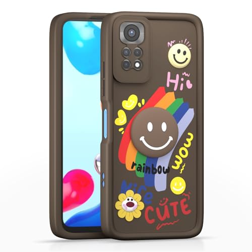 Image of Pikkme Back Cover for Redmi Note 11 / Note 11s | Soft Silicone| Cute Rainbow Smile & 3D Cartoon Flower Design | Shockproof Raised Camera Protection Bumper Case (Brown)