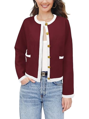 Image of SuperPrity Cardigan Sweaters for Women Long Sleeve Button Down Cropped Knit Coat Jacket with Pocket 2024 Fashion Fall Outfits