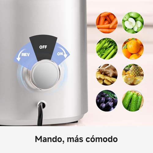 AMZCHEF Extractor de Verduras y Zumos Automático, 1,8L Capacidad y 145MM Apertura Licuadora para Frutas y Verduras Entera, 250W Licuadora Prensado en Frio Lento con Triple Filtro - Plata - imagen 11