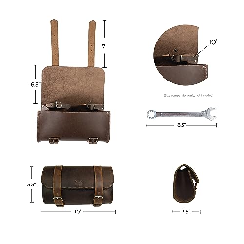 Hide & Drink, Motorcycle Handlebar Bag with 2 Adjustable Straps, Tool Organizer, Motorbike Pouch, Saddle Bag for Bike Commuters, Barrel, Full Grain Leather, Handmade, Bourbon Brown