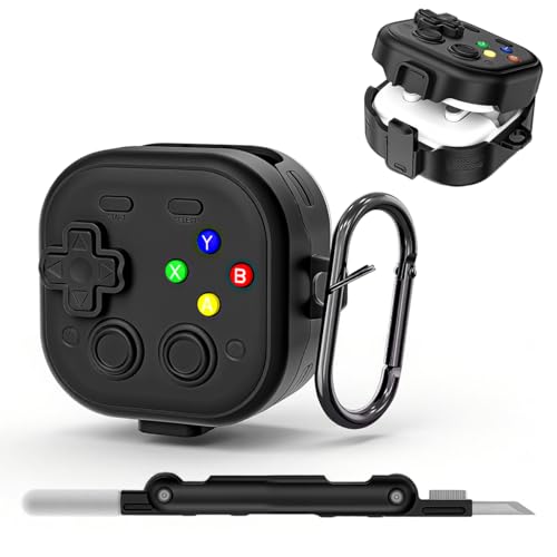 Image of ZORBES Retro Game Console Earbuds Case for Galaxy Buds 4 /4 Pro 2026, Protective Headphone Case with Secure Lock & Carabiner, Rugged Hard Shell with Cleaner Kit and Keychain for Men Boy Women, Black