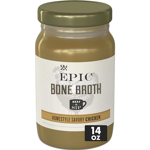 EPIC Bone Broth, Homestyle Savory Chicken, Keto and Paleo Friendly, Whole30 Approved, Gluten Free, 14 fl oz Jar