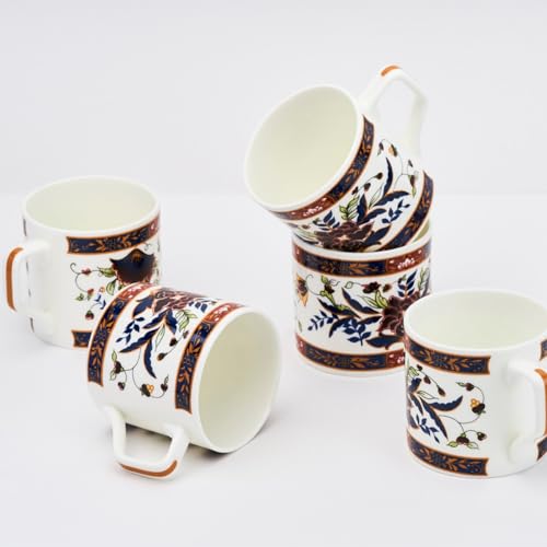 Image of GOLDEN QUEEN'S Handcrafted Floral Tea Cups - Set of 6 | Perfect for Daily Use, Elevate Your Tea and Coffee Experience - Floral Bouquet