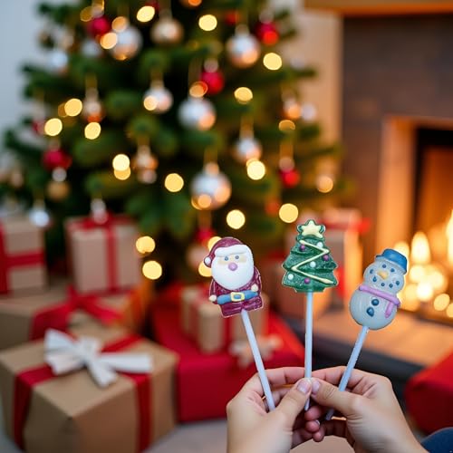 Christmas Lollipops Candy, 24 Pack, Santa, Snowmen, and Christmas Tree, Strawberry Suckers Individually Wrapped
