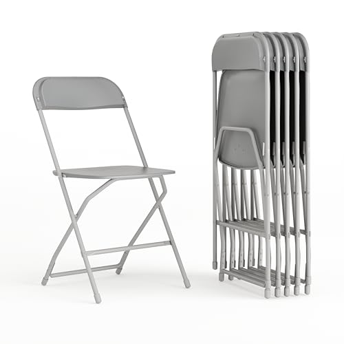 Image of Flash Furniture Hercules Series Plastic Folding Chair - Grey - 6 Pack 650LB Weight Capacity Comfortable Event Chair-Lightweight Folding Chair