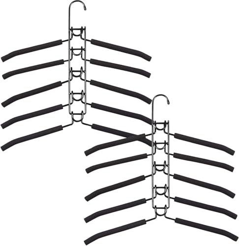 Space Saving Hangers 2 Pack - 5 in 1 Heavy Duty Non-Slip Clothes Hanger with Padded Foam, Closet Organizer for Shirt, Coat, Pants, Skirt (Black)