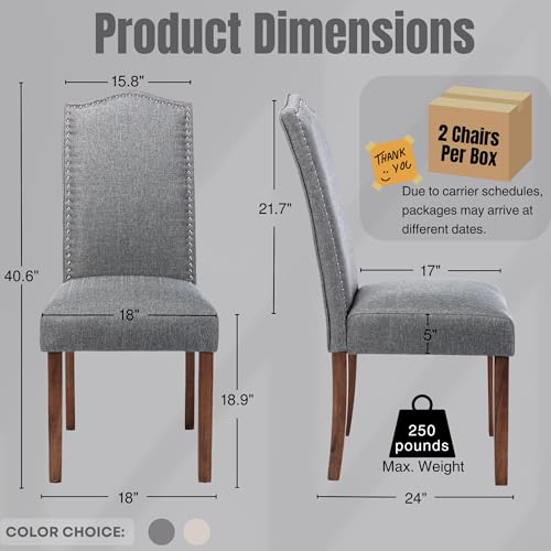Stylish Upholstered Parsons Dining Chair with Silver Nailhead Trim and Sturdy Solid Wood Legs