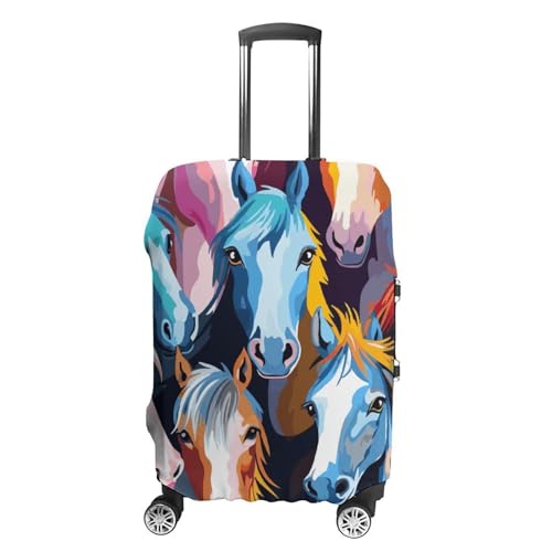 Colorful Cartoon Horses Luggage Cover Tsa Approved Suitcase Covers for Luggage Elastic Washable Suit Case Covers Anti-Scratch Travel Luggages Sleeve Suitcase Protector Fits 19-30 Inch Case(L)