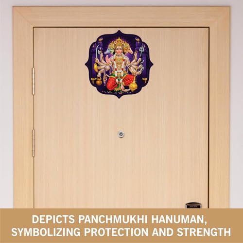 Image of BerryBox Panchmukhi Hanuman MDF Sticker Wall Frame Door Vastu Dosh Rectification Remedy Of Home, Office And Factory MDF Photo Poster with self adhesive tape 4 inch (Style 5)