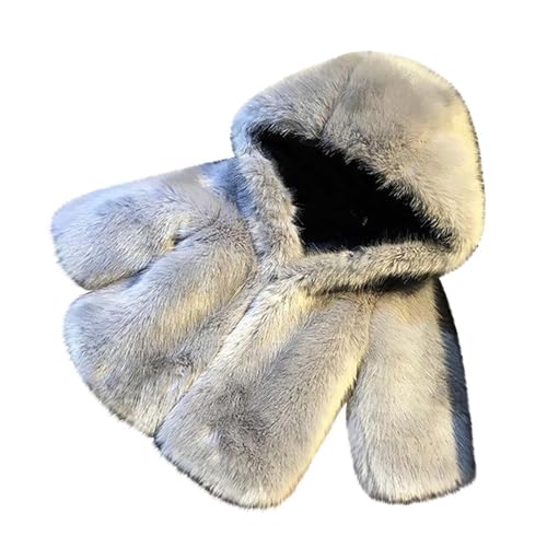 Faux 𝗙𝘂r 𝗛ooded Jacket for Toddler Girls Solid Fleece Long Sleeve Thick Puffy Outwear Winter Warm Cute Coat