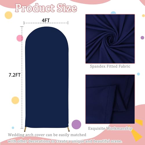 FOTSHARER Wedding Arch Cover Navy Blue 4x7.2FT 2-Sided Chiara Arch Covers for Metal Arch Stand Spandex Fitted Arch Backdrop Cover for Birthday Baby Shower Party Round Top Arch Cover Backdrop Fabric by FOTSHARER - Used condition - Image 2