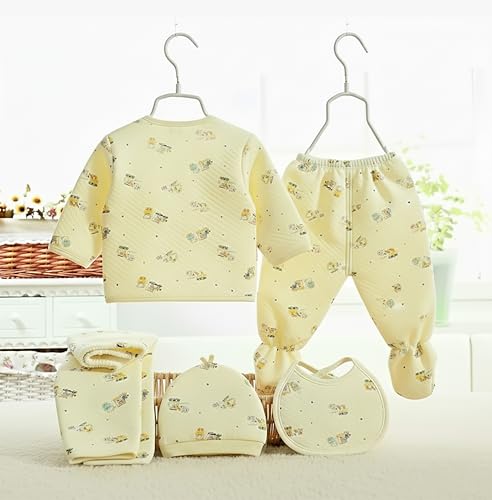 Image of Presents New Born Baby Summer Wear Printed Baby Clothes 5Pcs Sets 100% Cotton Boys Girls Unisex Baby Cotton /Summer or Flannel Suit Infant Clothes First Gift for New Born (0-6 Months)