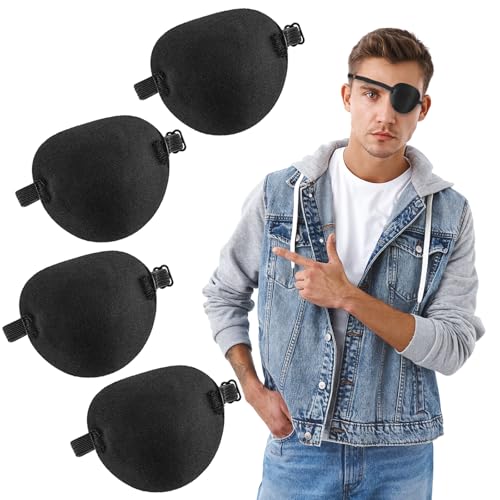JJUNW 2Pcs Black Eye Patches for Adults, Adjustable Eye Patch, Super Soft Pirate Patch for Right or Left, Reusable for Men and Women Amblyopia Lazy