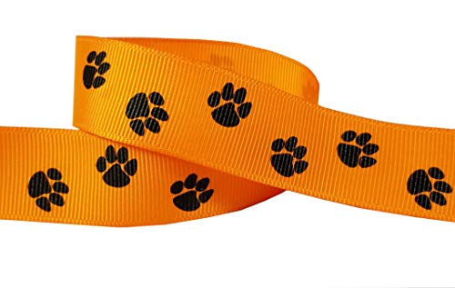 Paw Prints Ribbon for Crafts Grosgrain Ribbon for Gift Wrapping, Cheer Bows (10yd or (2x5yd) 7/8