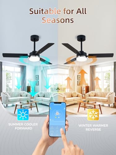 Image of LANMEL Ceiling Fan with Light, Modern Flush Mount Low Profile with Remote Control, Reversible, 3CCT Dimmable, Quiet,LED for Bedroom, Living Room, Indoor /Outdoor Patio Use 42 Inch Silver & Black