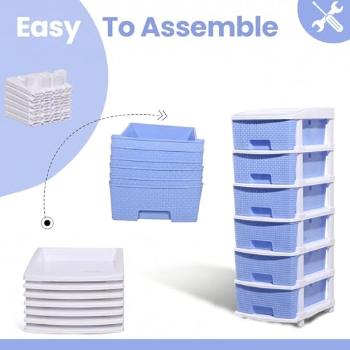 Image of Plastic Modular Drawer Storage Chest Of Drawers Organizer Storage Box, Large Stomo Racks For Multipurpose Anti-slip Shoes Organizers (Blue, 6 Layer)