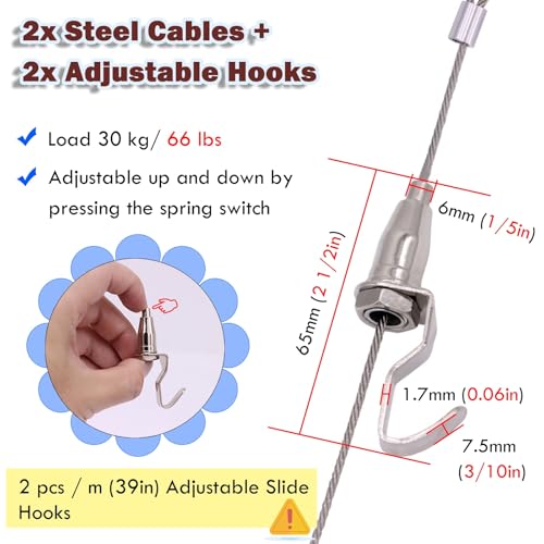 Image of AMUFJJ Wall Mount Heavy Gallery Rod Hanging System Track Kit, Flexible Rail Picture Frame Hanger for Kids Artwork /Photo, Picture Track with Hardware(140cm /4.6' Rail,200cm /6.6' Cable)