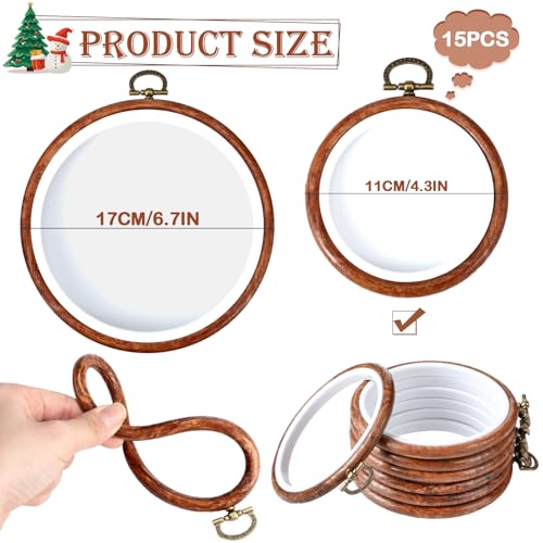 Image of Burbell 15 Pcs 4 Inch Round Embroidery Hoops Frame Bulk Circle Spring Rubber Hoops Ring Display Cross Stitch Ornament Wood Frame Kits for Spring Gifts Mother's Day Craft Sewing DIY Hanging Gifts