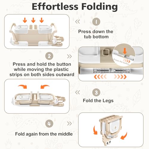 Image of Collapsible Baby Bathtub for Newborn, Foldable Baby Bath Tub with Thermometer & Soft Floating Cushion & Drain Hole, Portable Travel Infant Bath Tubs for Newborns to Toddlers 0-36 Months Boys, Beige
