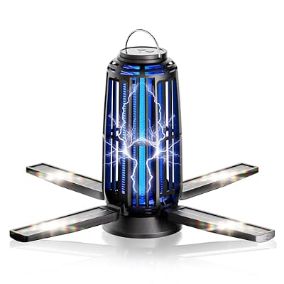 Solar Bug Zapper Outdoor – 5000mAh Battery, 4200V Mosquito Zapper, USB-C Rechargeable & 4-Sided Solar Panels, Waterproof Portable Fly Zapper with LED Light for Patio, Garden, Camping, Backyard