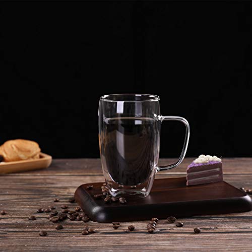Double Walled Glass Coffee Cups, Set of 2 Large Glass Tea Cup with Handle,15oz/450ml Tall Insulated Coffee Mugs Perfect for Cappuccino, Macchiato, Latte, Tea, Juice, Iced& Hot Beverages - Thumbnail 4
