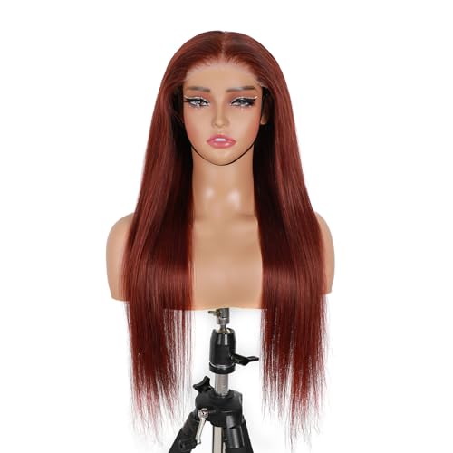 Image of ISEE Glueless Wigs Human Hair Pre Plucked Pre Cut Straight Reddish Brown Colored Lace Front Wig Human Hair 6x4 HD Lace Closure Wigs Human Hair Wigs for Women 180% Density 18 Inch