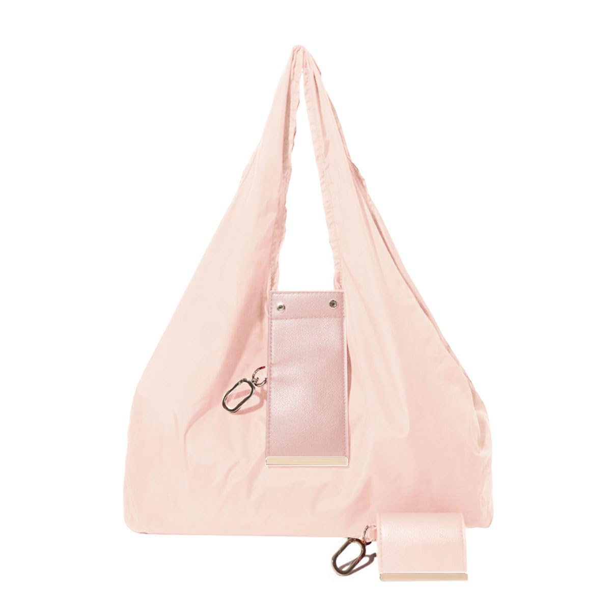 Foldable Keychain Tote Bag with Premium Leather Pouch Expandable Reusable Grocery Shopping Bag Large Capacity Lightweight Portable Handbag for Travel Daily Use (pink) โ image 1