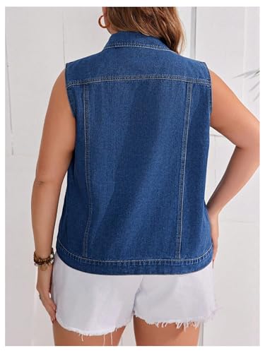 OYOANGLE Women's Plus Size Sleeveless Denim Jacket Vintage Button Down Jean Vest Coat3