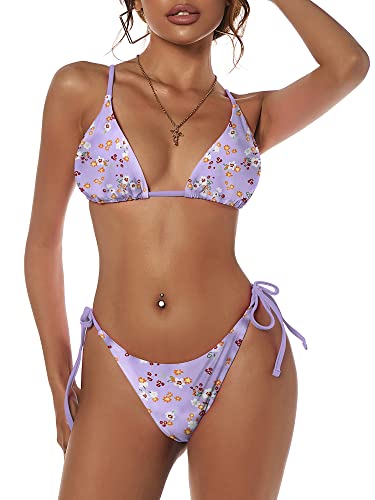 Image of ZAFUL Women's Triangle Bikini Floral String Bikini Set Two Piece Swimsuit Bathing Suits