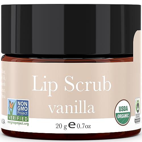 Organic Lip Scrub Vanilla - USA Made Exfoliating Lip Scrub with 100% Natural & Organic Ingredients, Moisturizing Lip Exfoliator Scrub for Dry Lips, Lip Scrubber Exfoliator, Stocking Stuffers Gifts