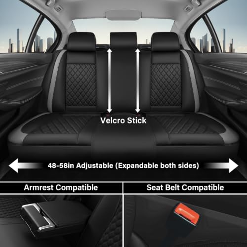 Image of Coverado Car Seat Covers Full Set, Luxury Diamond-Pattern Leather Seat Covers & Carbon Fiber, Waterproof Car Seat Protector, 5 Seats Automotive Seat Covers Universal Fit for Most Cars, BlackGray