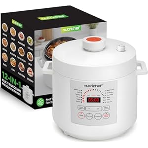 NutriChef 6 Quart Electric Pressure Cooker | 12 Function Digital Countertop Pressure Cooker | Adjustable Time & Temperature | Re-heat and Keep Warm Function | 13.1 x 11.4 IN | White