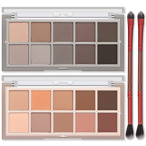 Erinde 10 Colors Eyeshadow Palette, Matte Shimmer Glitter Eye Shadow Palette Makeup, Ultra-Blendable, High Pigmented, Naturing-Looking, Neutral Nude Eyeshadow Palette with Professional Brush, 2PCS