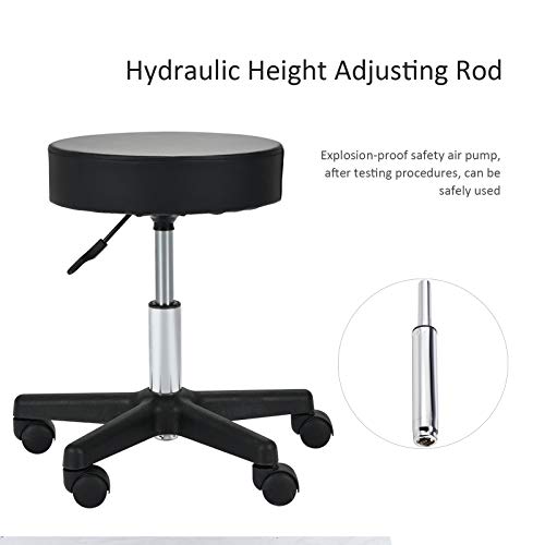 Uenjoy Adjustable Stool for Massage with Ultra-Thick Sponge, PU Leather, Hydraulic Rolling Swivel, Massage Spa Tattoo Salon Chair, Black - Thumbnail 4