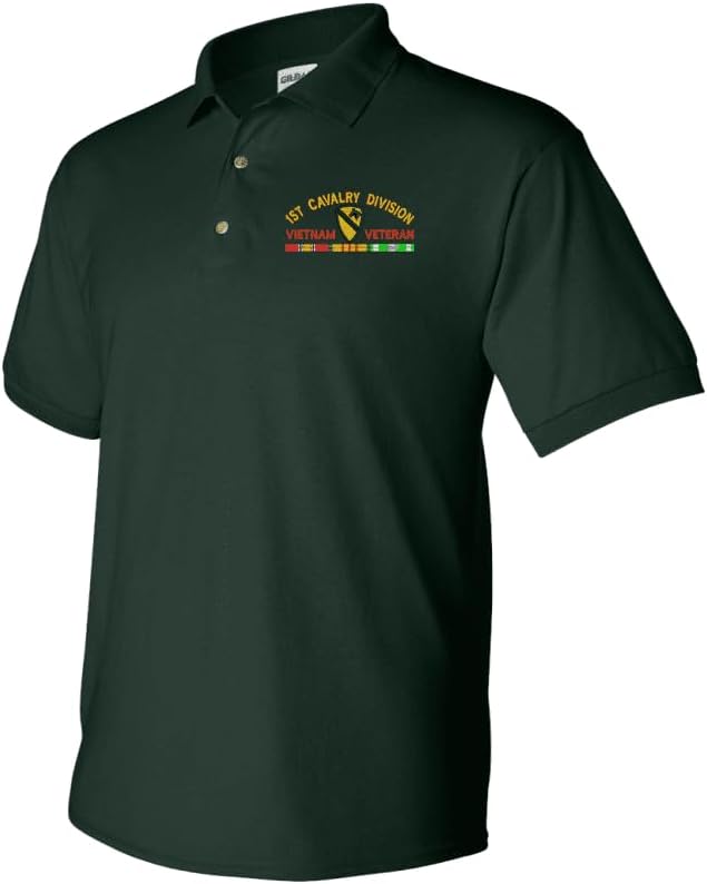 MilitaryBest 1st Cavalry Division Vietnam Veteran with Ribbons Embroidered Polo