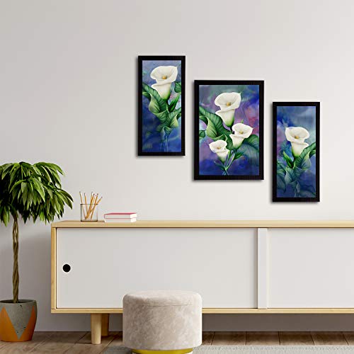 Image of eCraftIndia Set of 3 Botanical and Floral Satin Matt Textured UV Art Painting