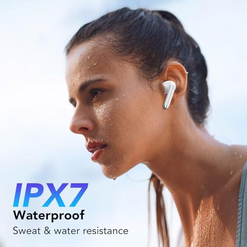 QXQ Wireless Earbuds, Bluetooth 5.3 Headphones In Ear 40H Playtime, Ear Buds Deep Bass, Bluetooth Earbuds Built-in HD Mic, IP7 Waterproof, Earphones Light Weight, Touch Contro, Portable Design, White