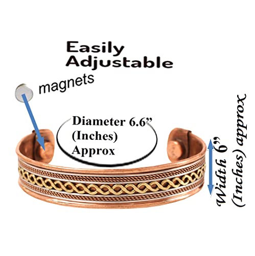 Image of Touchstone Handcrafted Copper Magnetic Hand Forged With Solid And High Gauge Wires Braids Motifs Minimalistic Elegance Pure Copper Bracelet In Triple Tones.