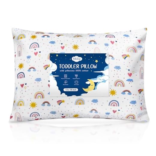 Babebay Toddler Pillow,13X18 Soft Toddler Pillows for Sleeping, Machine Washable Kids Pillow with Cotton Pillowcase, Perfect for Travel, Toddlers Cot