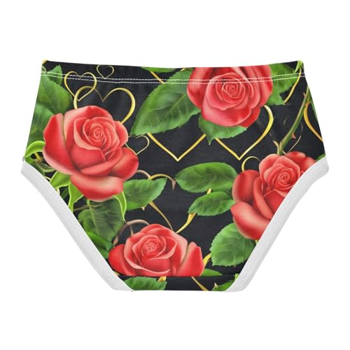 Fun Print Toddler Underwear Floral 2t Cotton Panties for Girl Red Roses Green Leaves Black Briefs Kids Undies2