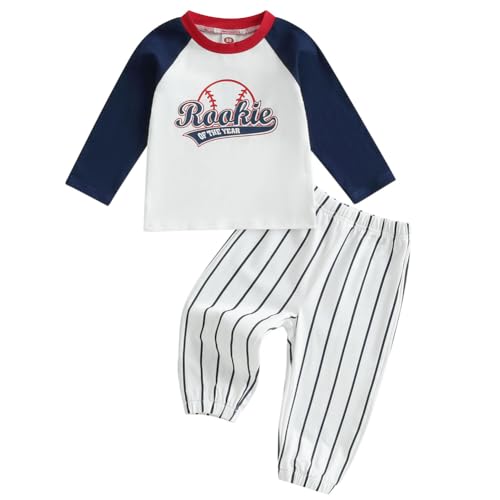 Baby Boys First Birthday Outfit Rookie of the Year Baseball Shirt and Striped Pants Set 1st Birthday Clothes
