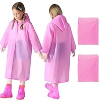 WOHSEROM 2 Pack Rain Ponchos for Kids Reusable,Thickened EVA Travel Raincoat Jacket with Hoods and Sleeves