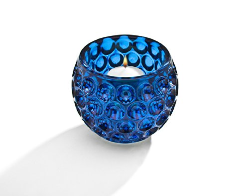 Studio Silversmiths Blue Circle Round Crystal Candle Tea Light Votive Holder Flower Vase