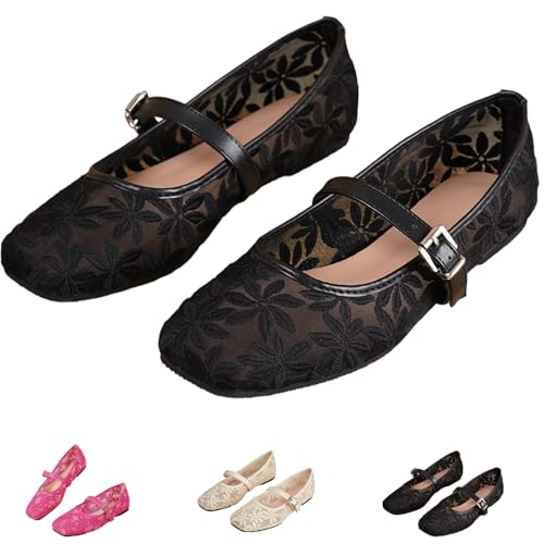 Zapatos planos de mujer con encaje elegante y delicados detalles florales