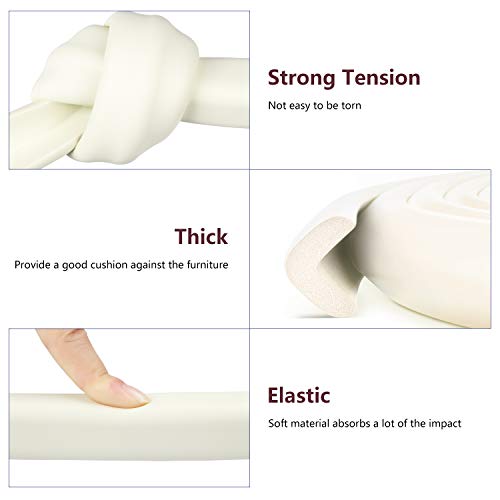 Rabofly Baby Proofing Edge & Corner Guards, [16.40ft Edge + 4 Corners] Furniture Bumper Cushion Table Edge Corner Protector Non Toxic and Safe for Fireplace, Stair, Cabinet, Countertop, Oyster White - Thumbnail 3
